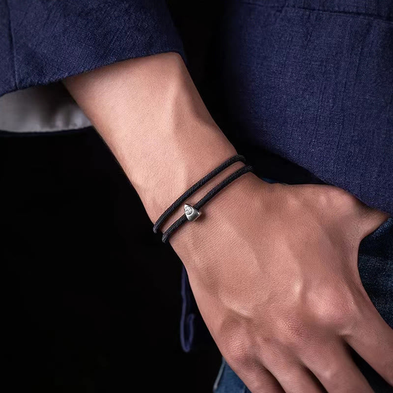 Bracelet tressé fait main en argent sterling 925 avec le personnage Fu et les Buddha Stones