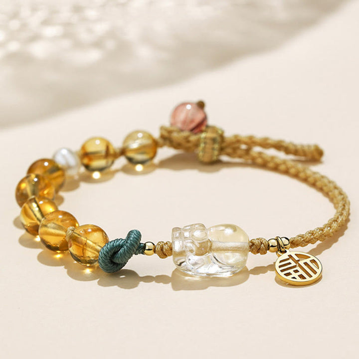 Bracelet tressé en fil de prospérité avec Buddha Stones et citrine PiXiu Fu