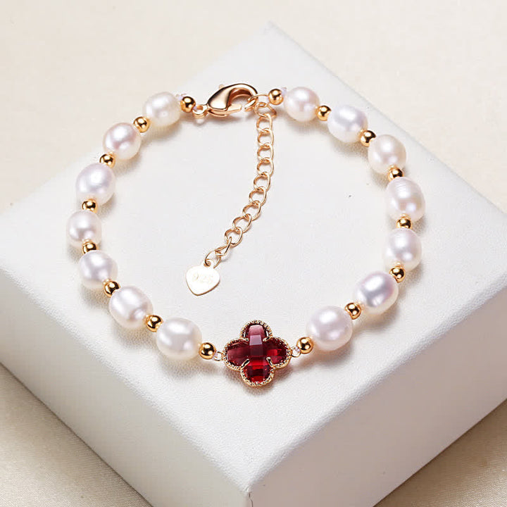Bracelet chaîne de richesse en perles de trèfle à quatre feuilles avec Buddha Stones