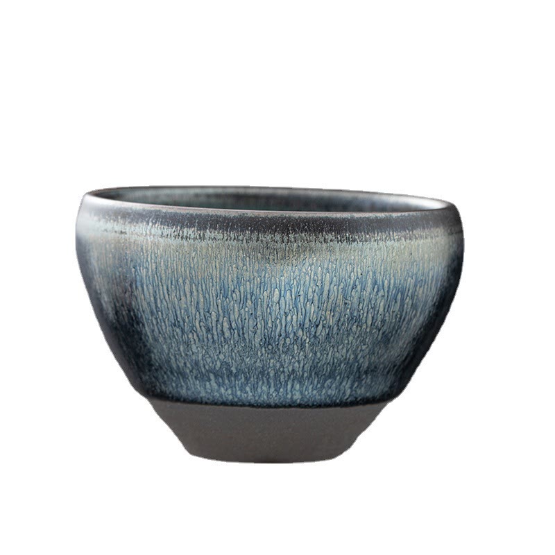 Tasse à thé en porcelaine vintage chinoise en argent bleu Jianzhan avec Buddha Stones