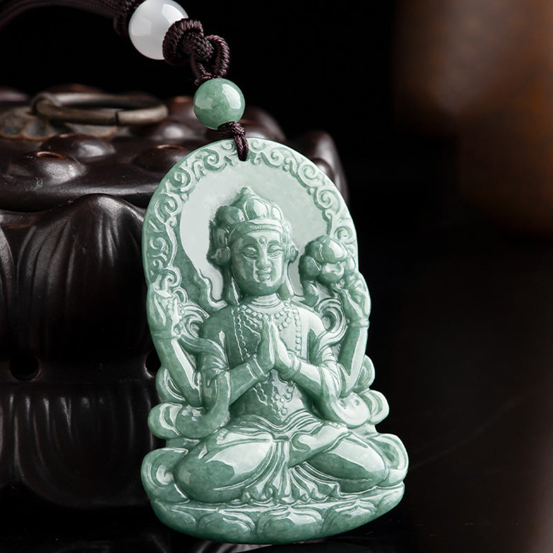 Collier de bénédiction en jade naturel à quatre bras Avalokitesvara - image 5