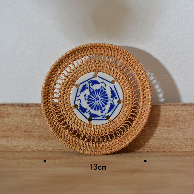 Dessous de verre en rotin à motif de fleurs en céramique - Dessous de verre en céramique de 13 cm - image 14
