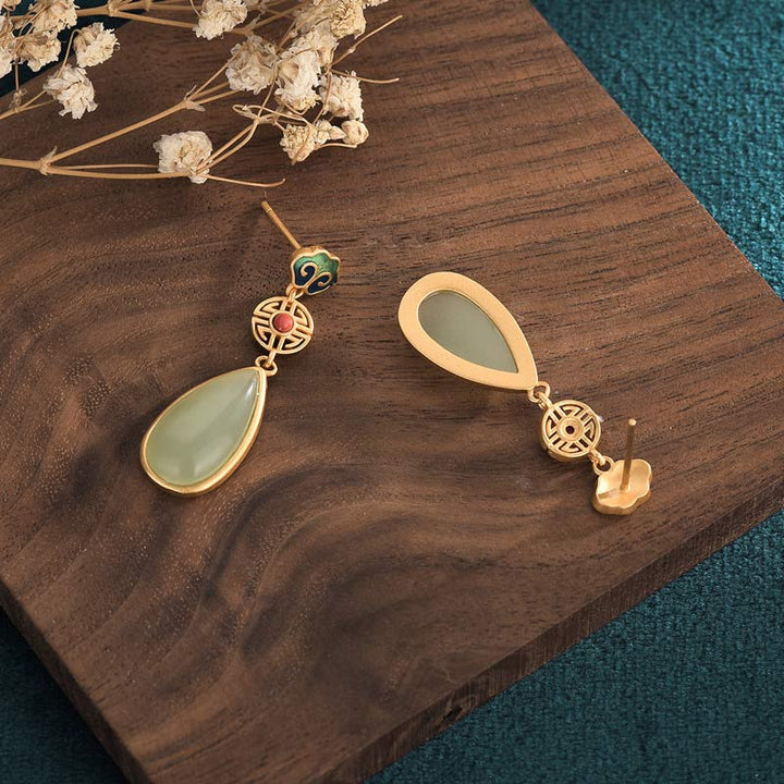 Boucles d'oreilles Buddha Stones FengShui Jade Double Happiness Fortune