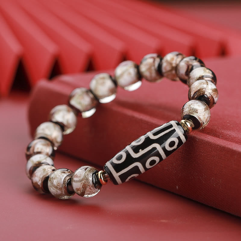 Buddha Stones Perle Dzi tibétaine à neuf yeux Perle Dzi à trois yeux Bracelet de richesse en perles de verre Liuli