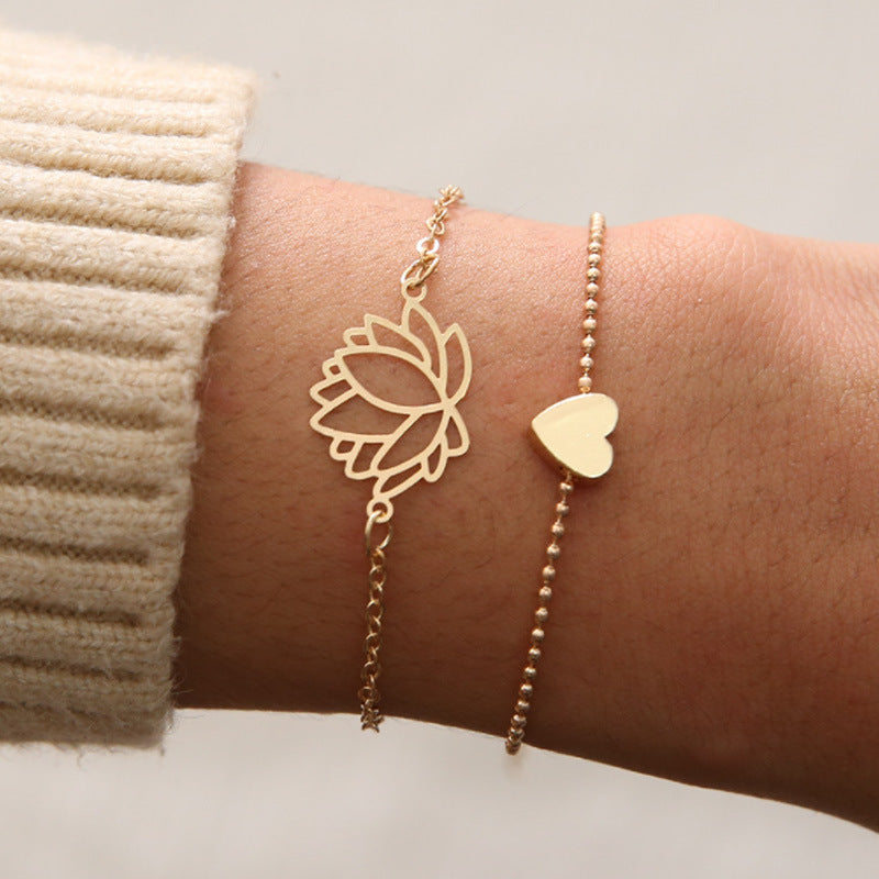 Bracelet Buddha Stones 2Pcs Fleur de Lotus Amour Coeur Illumination
