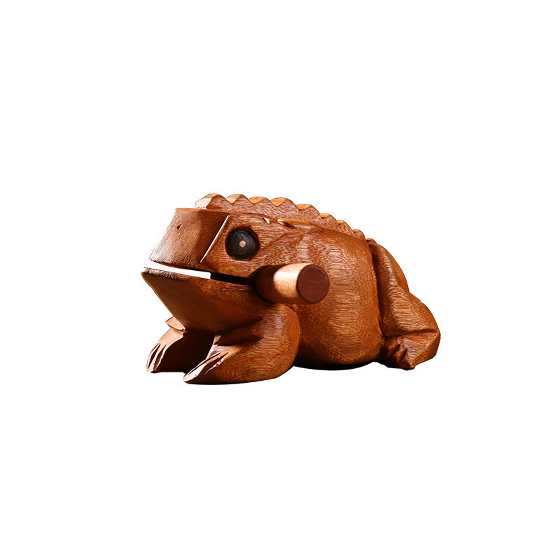 Buddha Stones Fabriqué à la main FengShui Richesse Chance Grenouille Mini Grenouille Coassante en Bois Guiro Décoration - 14,5 x 8 x 8 cm - image 1