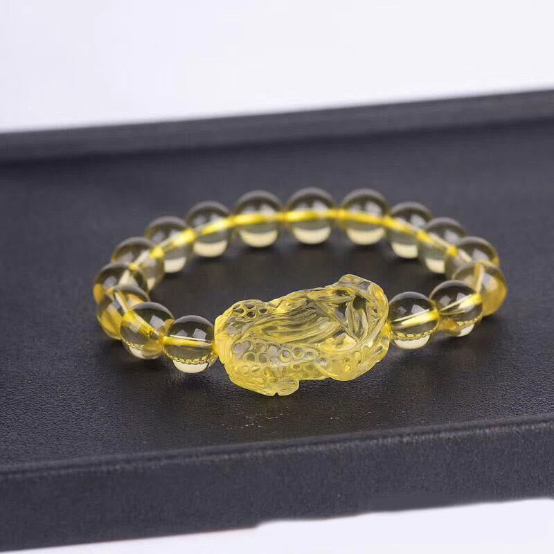 Bracelet extensible en citrine naturelle Pi Xiu