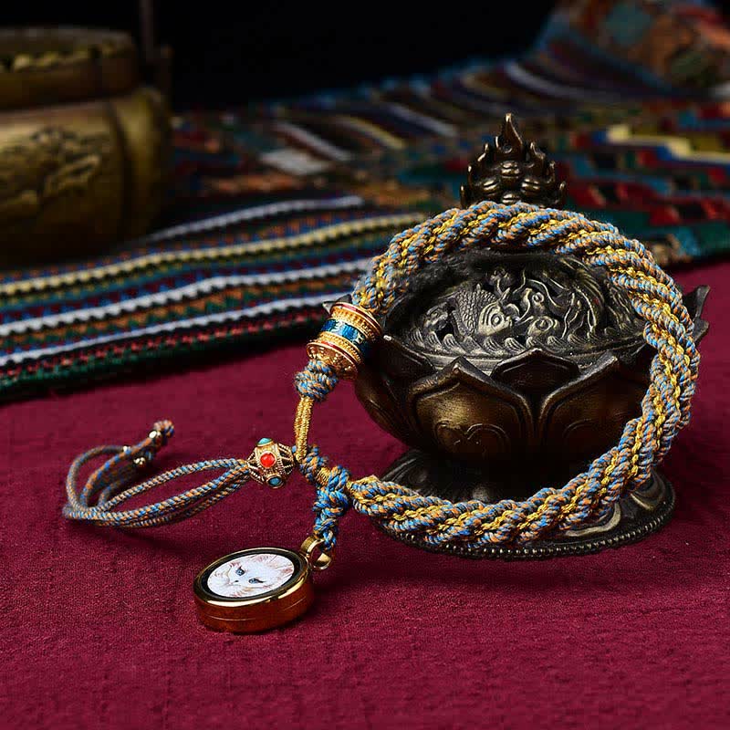 Bracelet tibétain en corde tressée avec breloque porte-bonheur Thangka en Buddha Stones