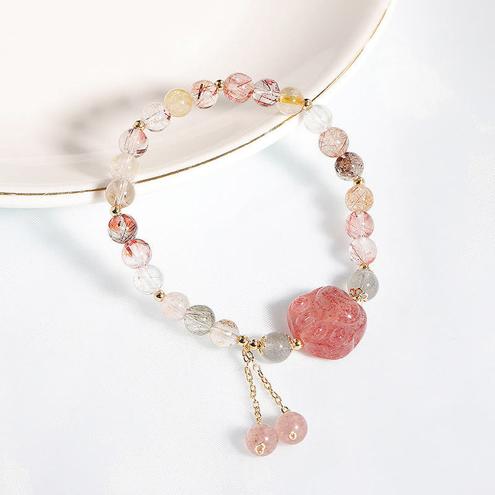 Bracelet d'amour en pierre de lune et quartz rutile coloré avec griffe de patte de chat et quartz fraise naturel Buddha Stones - image 6