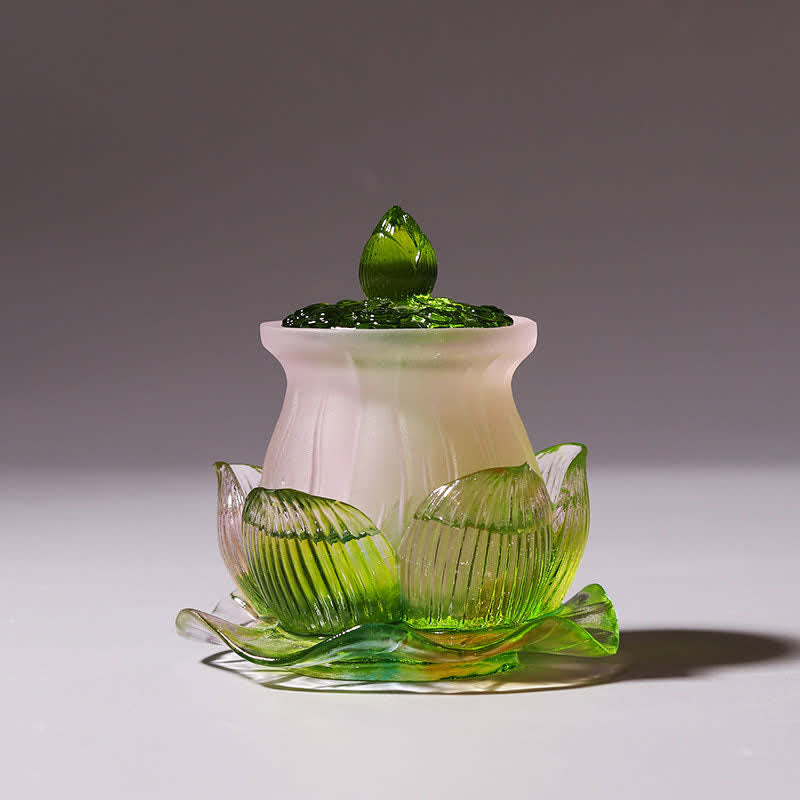 Pièce d'art en cristal Liuli faite à la main en forme de lotus Feng Shui pour la maison ou le bureau