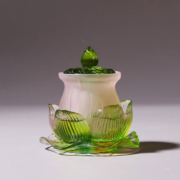 Pièce d'art en cristal Liuli faite à la main en forme de lotus Feng Shui pour la maison ou le bureau