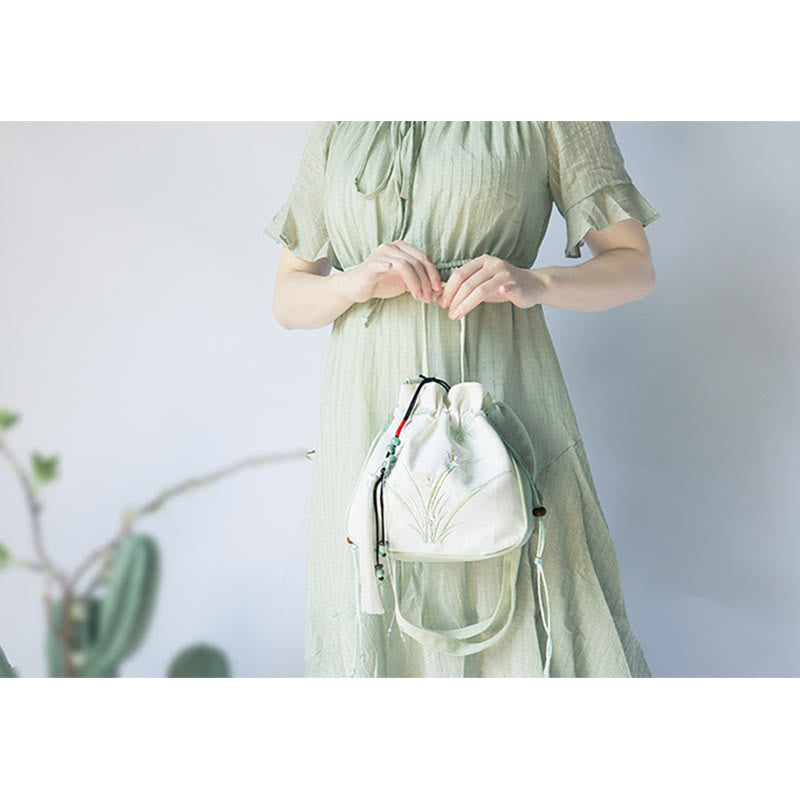 Sac à main en toile brodé à la main avec Buddha Stones et fleurs