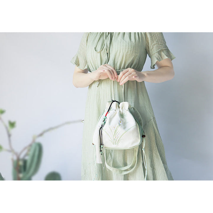 Sac à main en toile brodé à la main avec Buddha Stones et fleurs