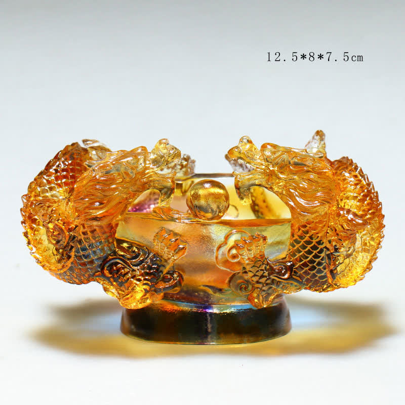 Buddha Stones Feng Shui Zodiaque chinois Dragon Fait à la main Pièce d'art en cristal Liuli Protection Décoration de bureau à domicile