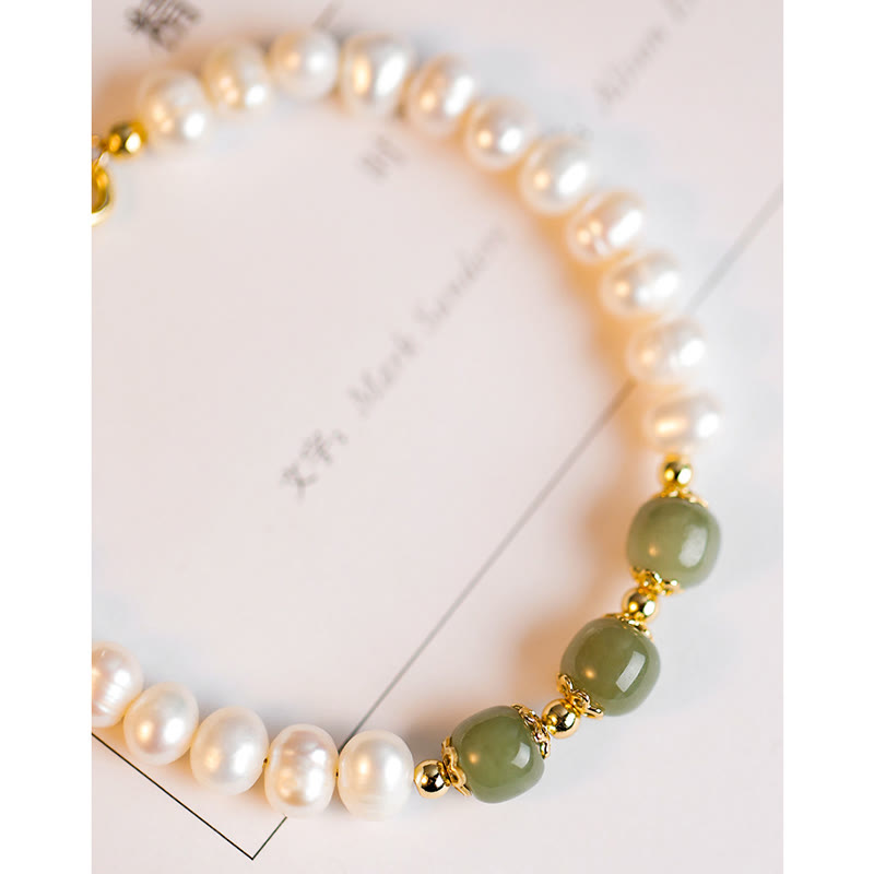 Bracelet chaîne en perles de sincérité en jade blanc cyan Hetian plaqué or 14 carats
