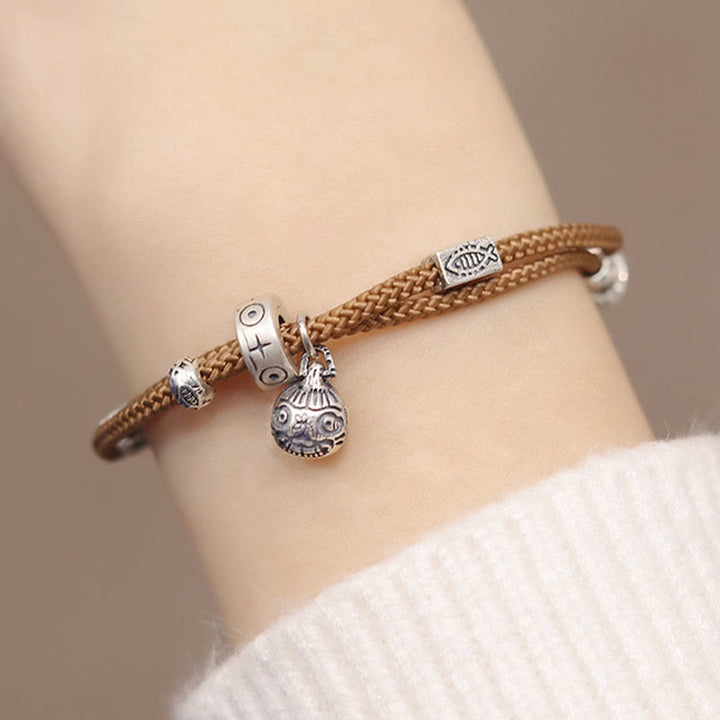 Bracelet tressé artisanal en argent sterling 925 Buddha Stones et or représentant une bête avaleuse de poisson Koi