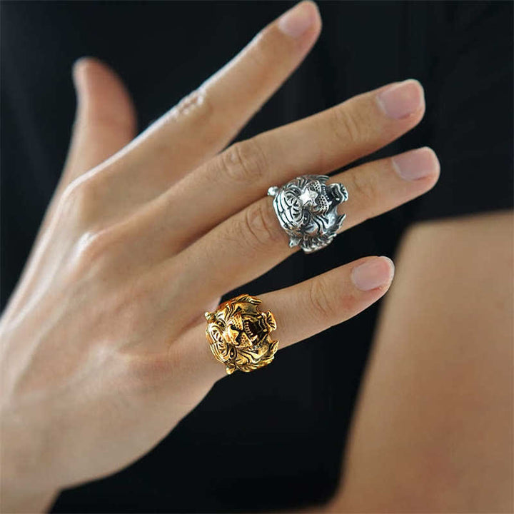 Bague de motard punk rock calme et équilibrée en acier titane avec tête de tigre pour homme