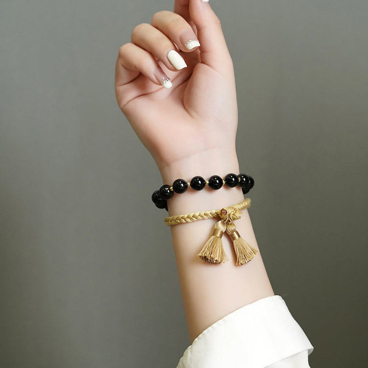 Bracelet de protection en perles d'onyx noir Buddha Stones , lot de 2