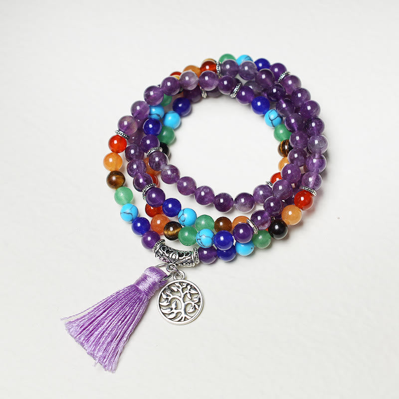 Collier et bracelet multicouches en perles de prière Mala en cristal de guérison et Buddha Stones 108