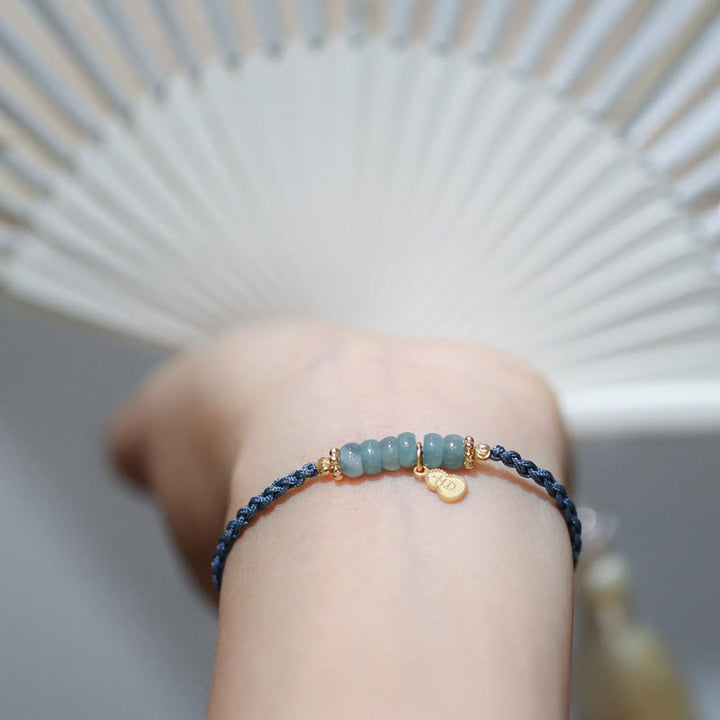 Bracelet tressé porte-bonheur en argent sterling 925 avec gourde de jade naturelle et quartz rutile Fu