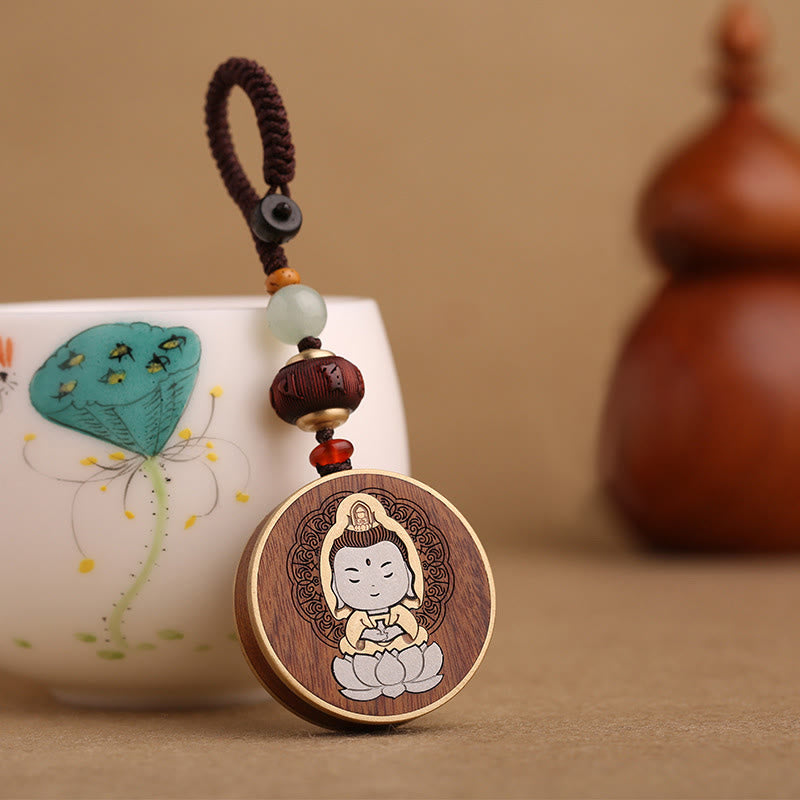 Porte-clés de voiture en bois d'ébène, Buddha Stones , bois de rose, Avalokitesvara Om Mani Padme Hum, décoration