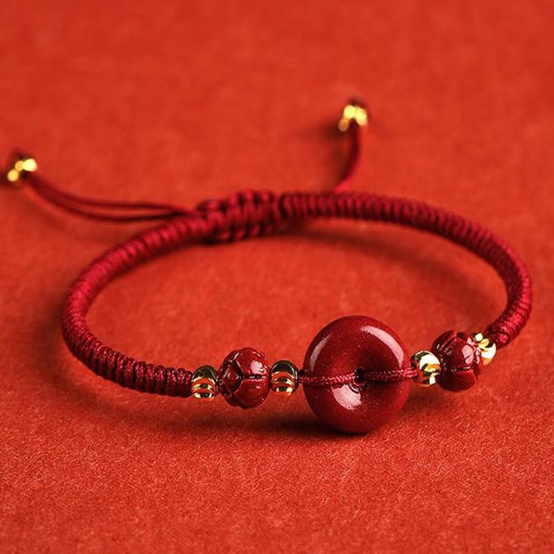 Bracelet tressé avec boucle de paix et bénédiction en Buddha Stones fait à la main en cinabre et lotus - image 2