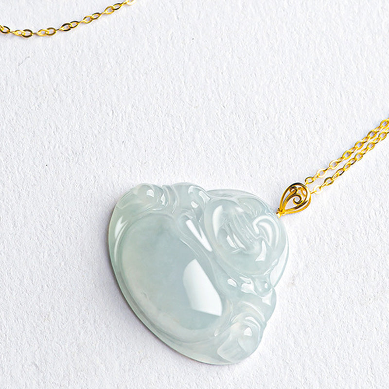 Collier pendentif Bouddha rieur en jade naturel et or 18 carats - image 6