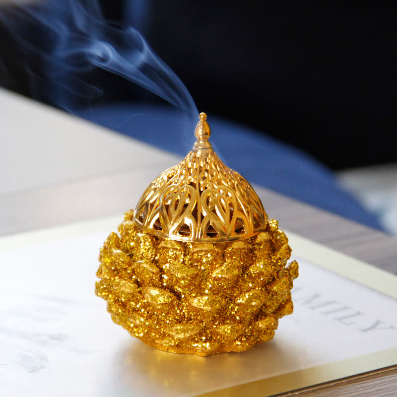 Mini brûleur d'encens à motif de pomme de pin doré pour rituels spirituels, décoration de table pour la maison