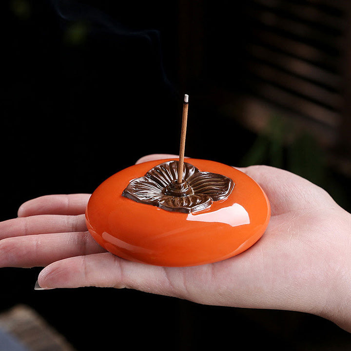 Brûleur d'encens de guérison de méditation en céramique de kaki Porte-encens
