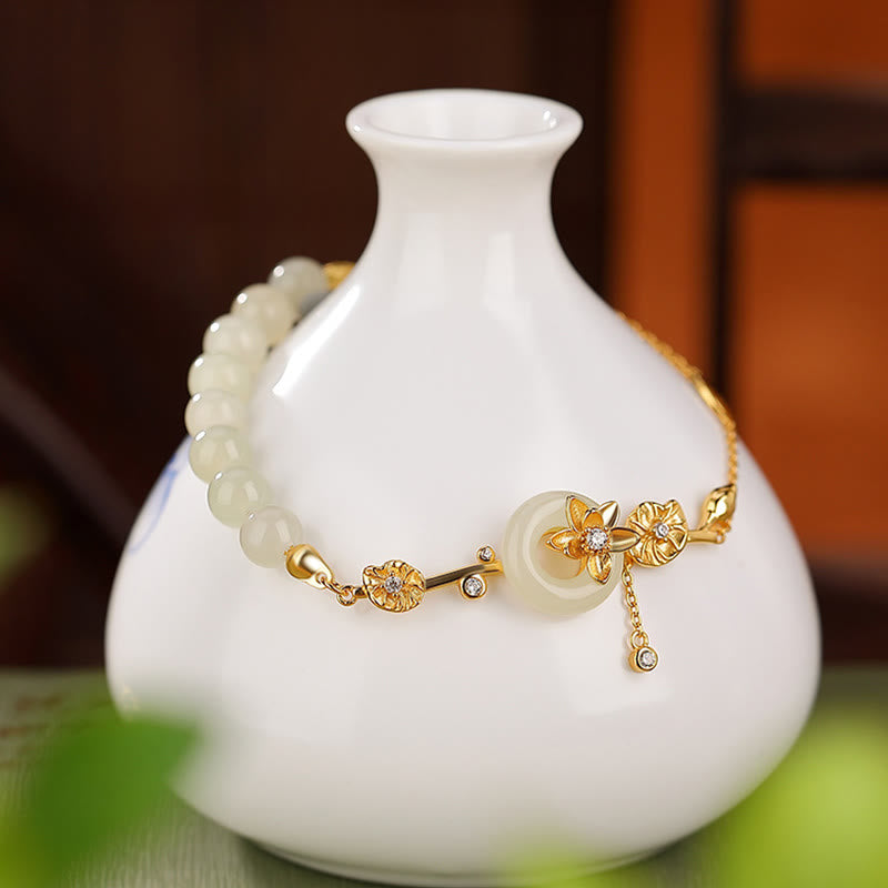 Bracelet chaîne porte-bonheur en argent sterling 925 avec boucle de paix en jade Hetian et Buddha Stones