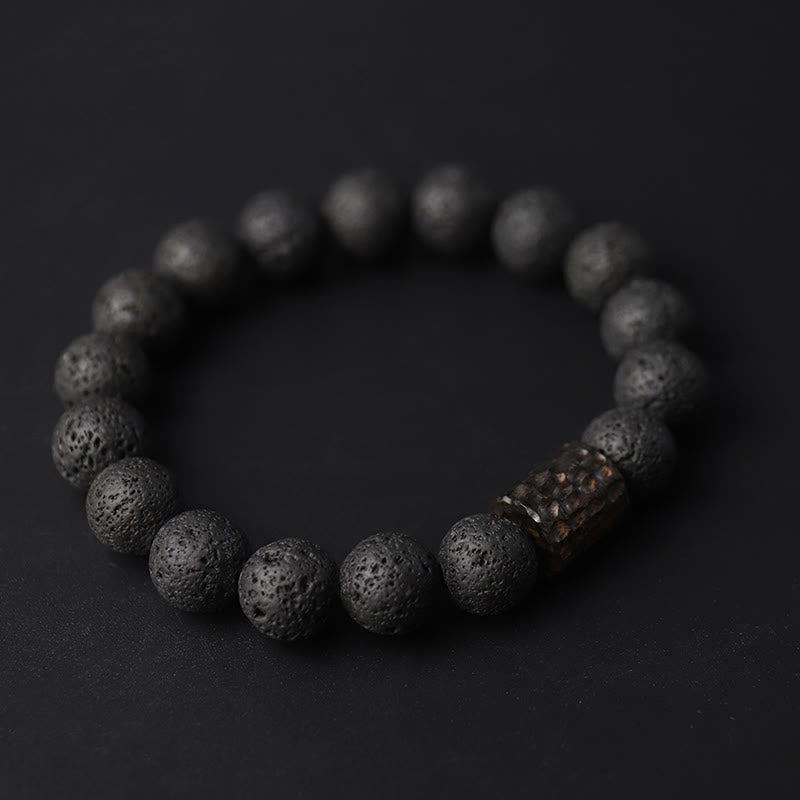 Bracelet de guérison en pierre de lave et bois d'ébène avec œil de tigre
