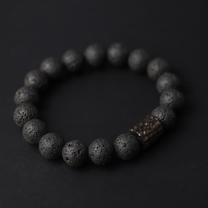 Bracelet de guérison en pierre de lave et bois d'ébène avec œil de tigre