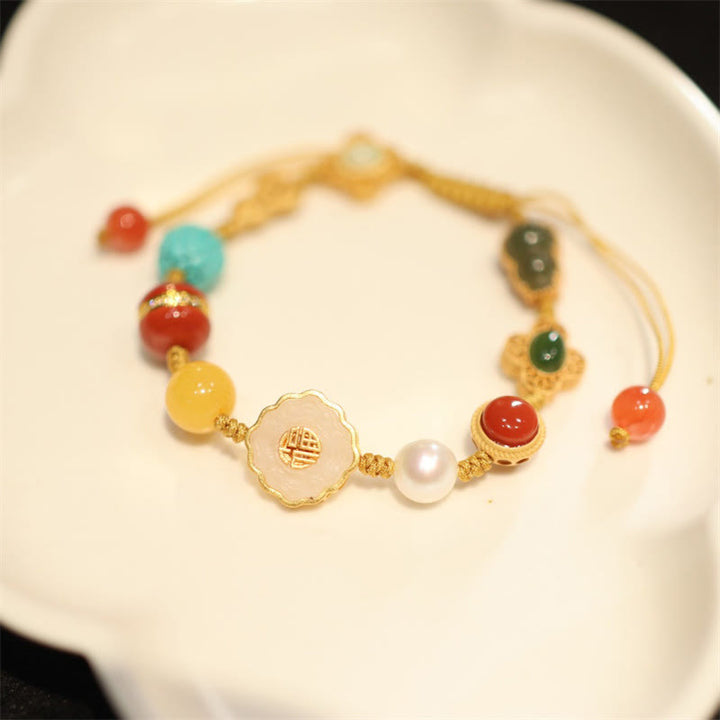 Bracelet porte-bonheur en argent sterling 925 avec cristaux d'agate rouge et d'ambre en jade Hetian naturel