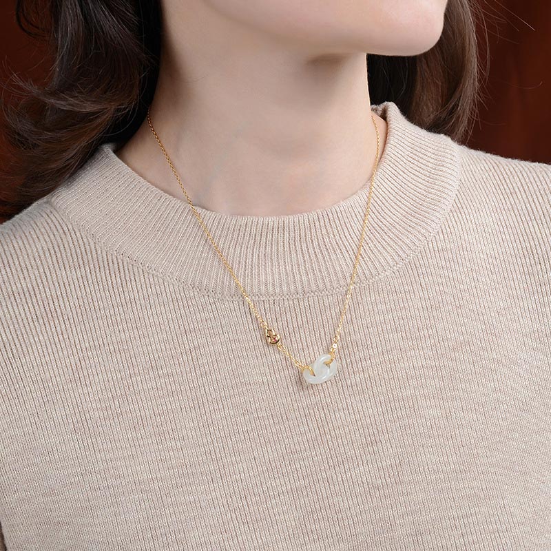 Collier pendentif en argent sterling 925 Buddha Stones et jade rond pour la chance et la prospérité - image 2