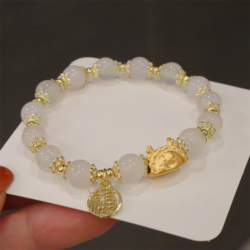 Buddha Stones Année du Dragon Agate Rouge Quartz Fraise Obsidienne Noire Jade Grenat Perle Cinabre Dumpling Dragon Luck Fu Bracelet Caractère
