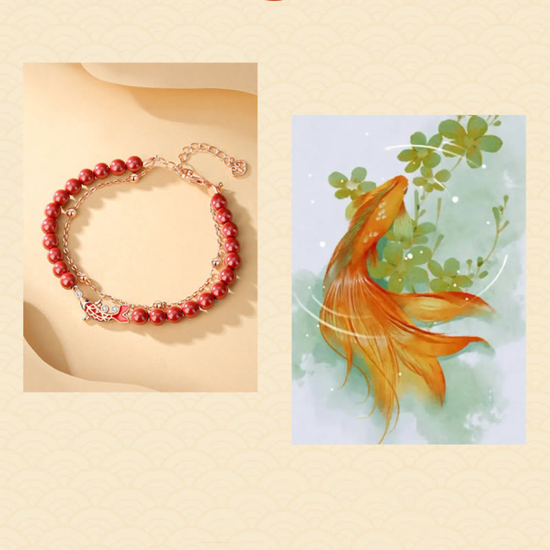 Bracelet à chaîne double couche en argent sterling 925 Buddha Stones et poisson Koi porte-bonheur en cinabre et zircon - image 10