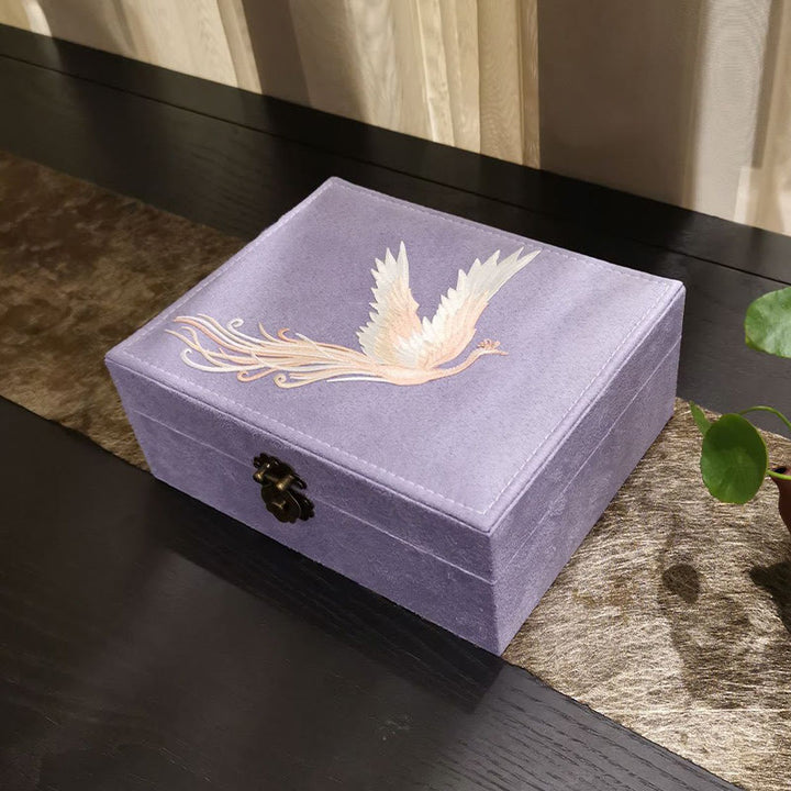 Boîte à bijoux en flanelle à deux niveaux avec Buddha Stones et phénix violet