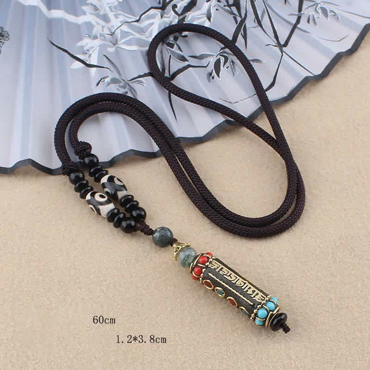 Buddha Stones tibétain Om Mani Padme Hum Dzi perle wengé bois collier pendentif
