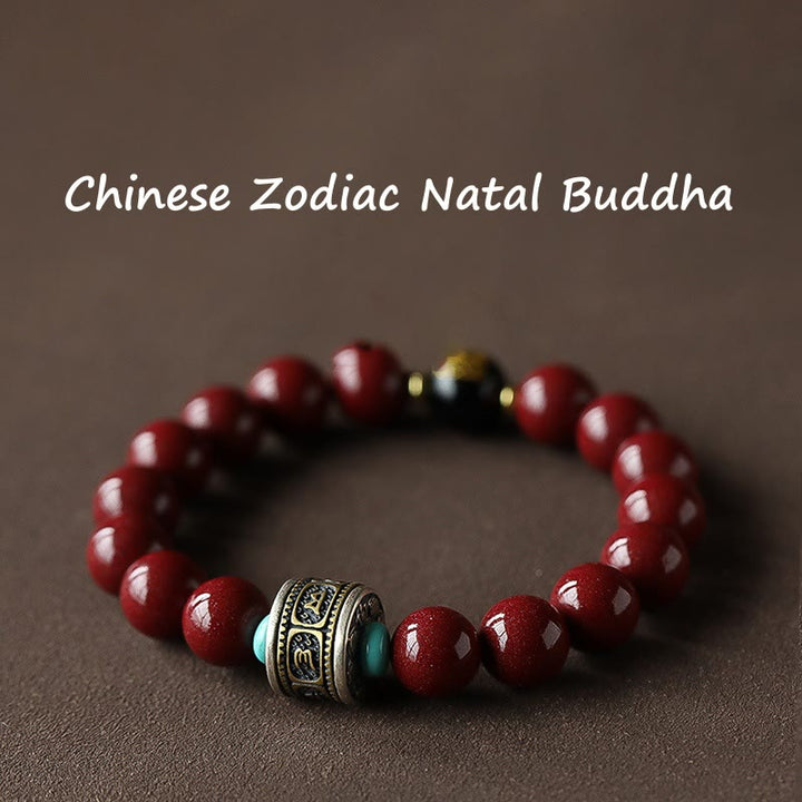 Buddha Stones en argent sterling 925 avec pierres de Bouddha et signe du zodiaque chinois, Bouddha natal, cinabre, Om Mani Padme Hum, calme