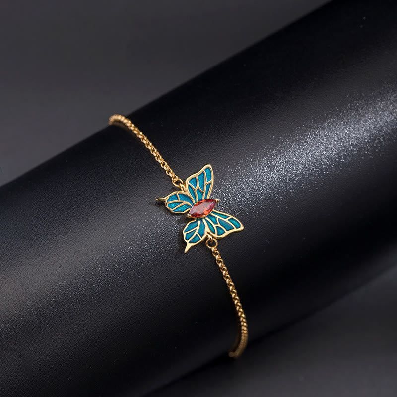 Bracelet chaîne d'amour en argent sterling 925 avec papillon et zircons Buddha Stones - Papillon Feng Shui (Amour♥Liberté) - image 0
