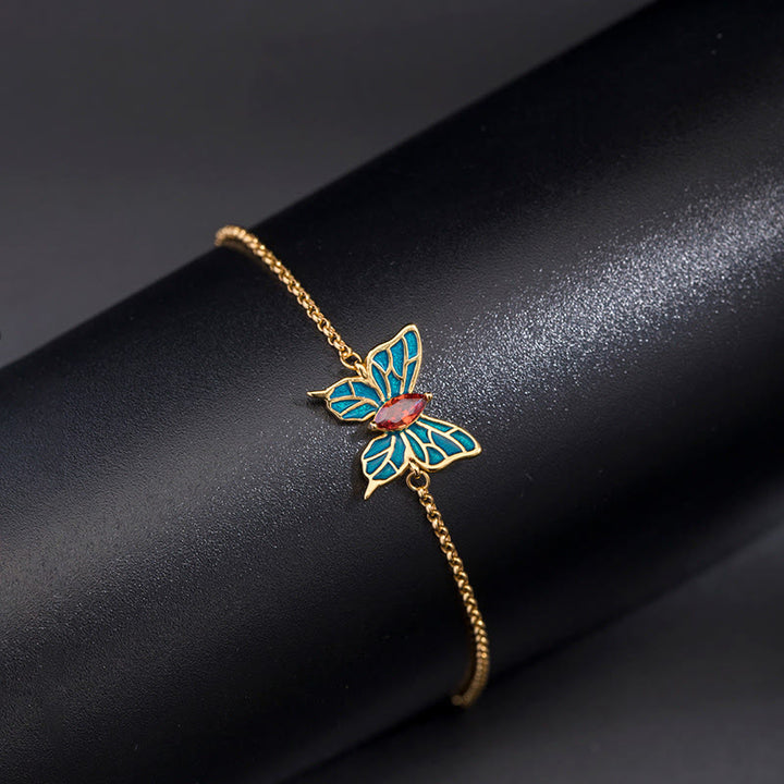 Bracelet chaîne d'amour en argent sterling 925 avec papillon et zircons Buddha Stones - Papillon Feng Shui (Amour♥Liberté) - image 0