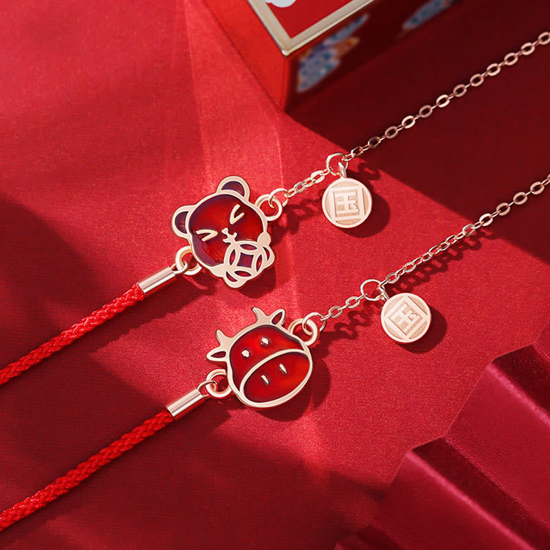 Bracelet chaîne en fil rouge Buddha Stones en argent sterling 925 changeant de couleur, signe du zodiaque chinois, protection de la chance