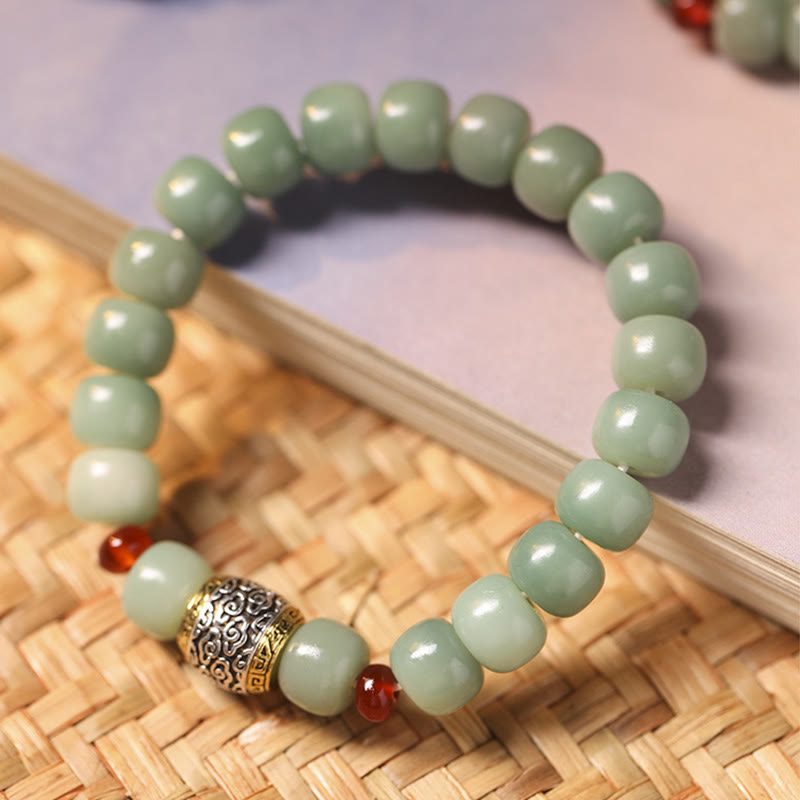 Bracelet de paix en perles de caractère Fu avec des Buddha Stones et des graines de Bodhi