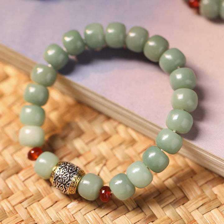 Bracelet de paix en perles de caractère Fu avec des Buddha Stones et des graines de Bodhi