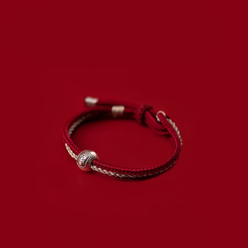 Bracelet en corde tibétain en argent sterling 925 Buddha Stones et déesse de la richesse et de la chance Zakiram