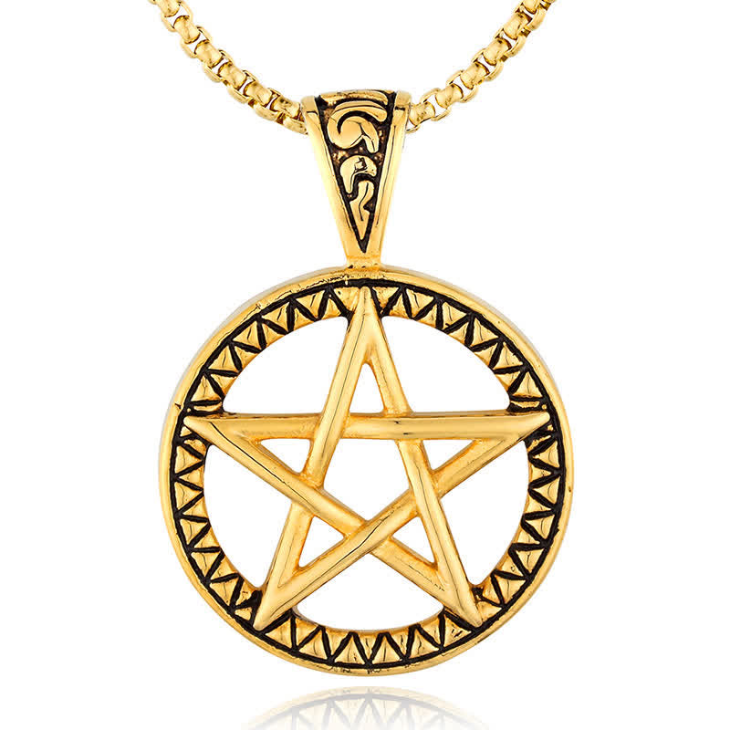 Collier pendentif d'équilibre en acier titane pentagramme