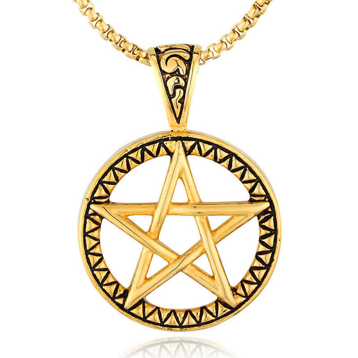 Collier pendentif d'équilibre en acier titane pentagramme