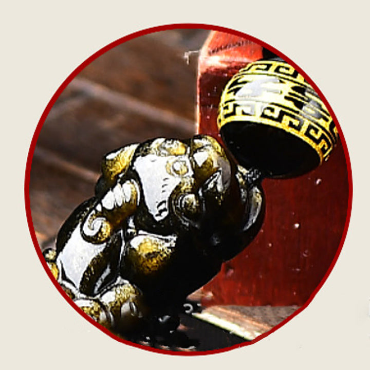 Bracelet tressé en Buddha Stones naturelle dorée et brillante PiXiu Om Mani Padme Hum Wealth