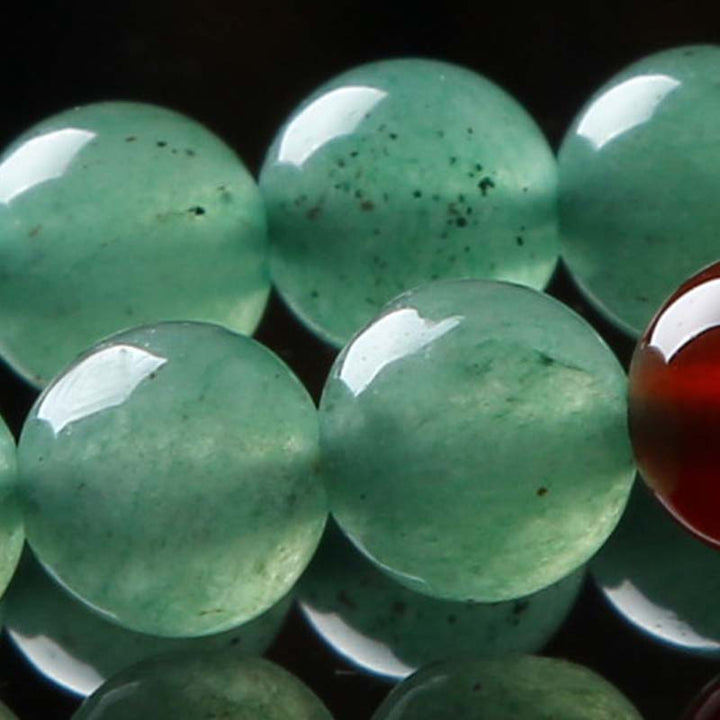 Bracelet Mala porte-bonheur en Buddha Stones, 108 perles, aventurine verte, agate rouge