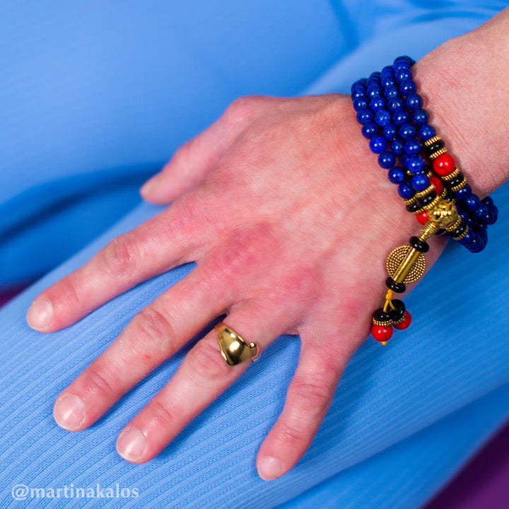 Bracelet Mala tibétain en Buddha Stones et lapis-lazuli